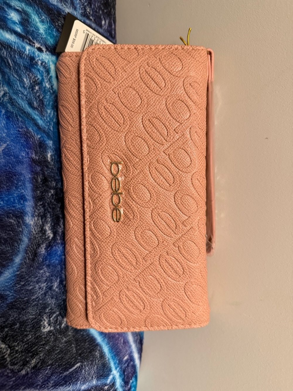 bebe Mauve Embossed Zip Wallet with Gold Logo